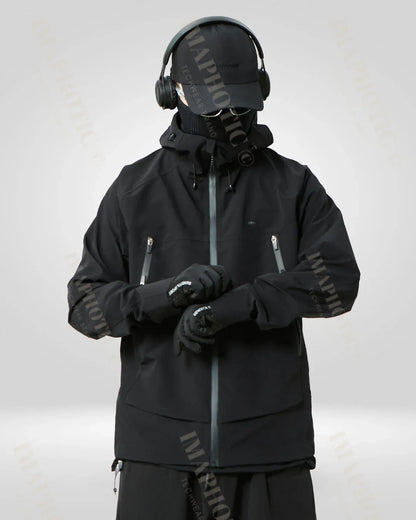 Sleek Black Windbreaker Jacket -  adjustable hood windbreaker - Sleek Black Windbreaker Jacket for Winter