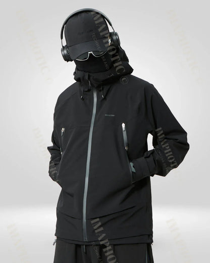 Sleek Black Windbreaker Jacket - waterproof high-neck jacket - Sleek Black Windbreaker Jacket for Winter