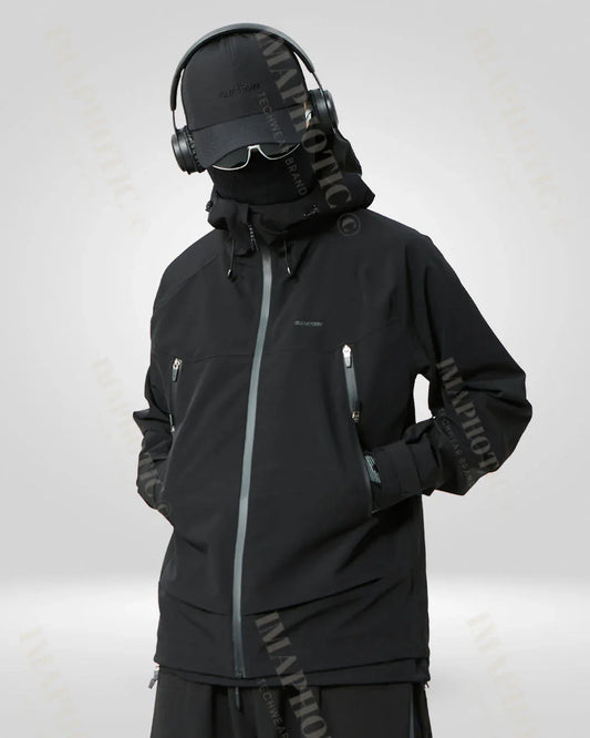 Sleek Black Windbreaker Jacket - waterproof high-neck jacket - Sleek Black Windbreaker Jacket for Winter