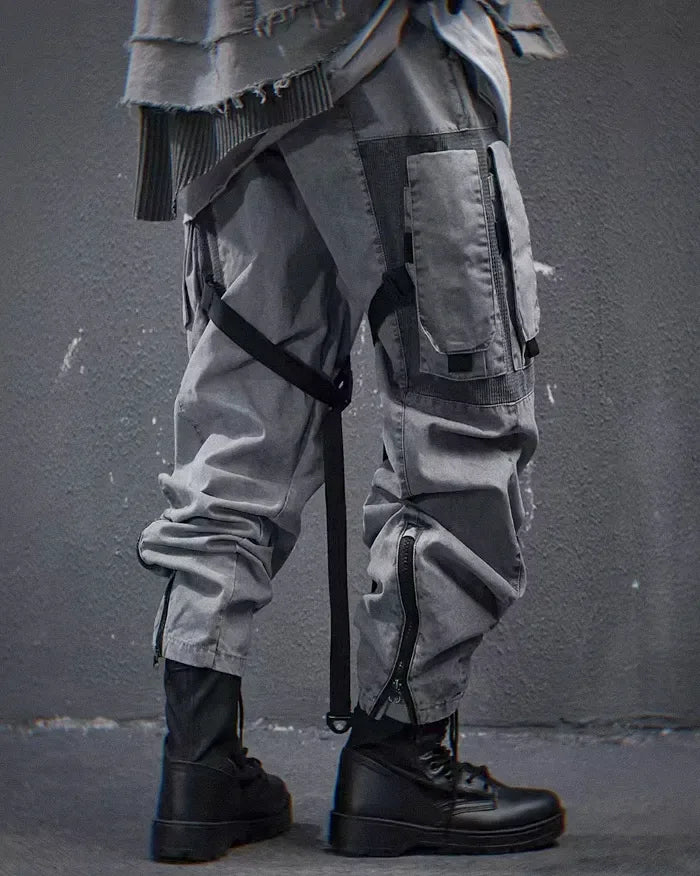 Sleek Grey Techwear Trousers -  multi-pocket trousers - Grey Techwear Trousers for Urban Living