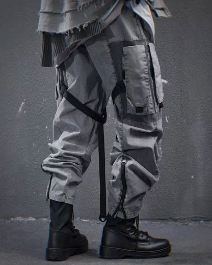 Sleek Grey Techwear Trousers -  multi-pocket trousers - Grey Techwear Trousers for Urban Living