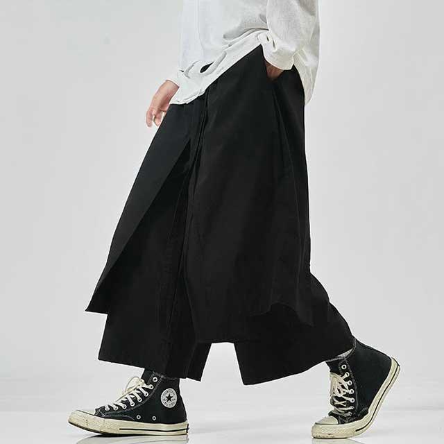Sleek Japanese-Inspired Trousers -  elastic waistband - Japanese-Inspired Hakama Trousers for Comfort