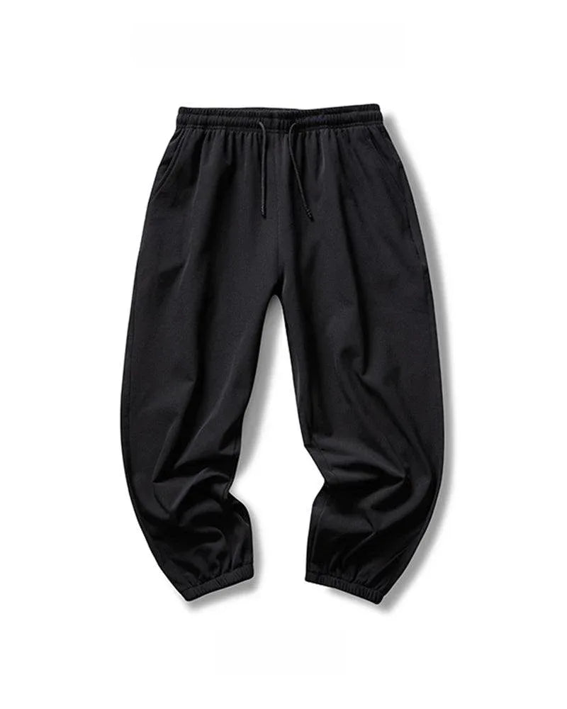 Sleek Silk Black Joggers - ice silk joggers - Lightweight Silk Black Joggers for Summer Wear