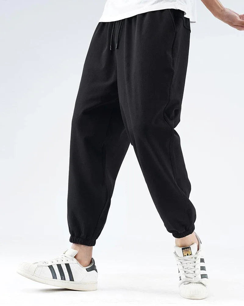 Sleek Silk Black Joggers - silk joggers - Lightweight Silk Black Joggers for Summer Wear
