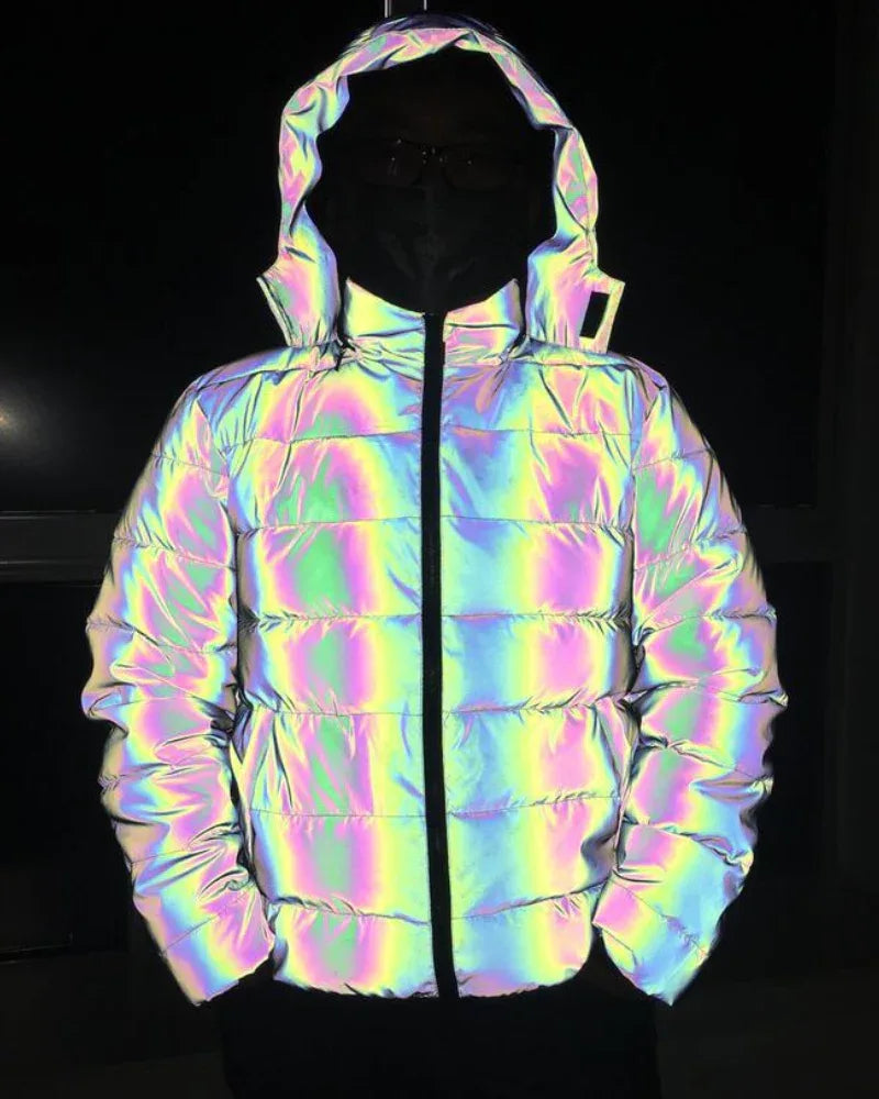 Smart Reflective Winter Jacket - reflective techwear jacket - Reflective Winter Jacket with Hood for Style