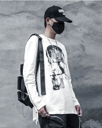 Spooky Skeleton Long Sleeve Shirt -  cyberpunk - Spooky Skeleton Long Sleeve Shirt for Street Style