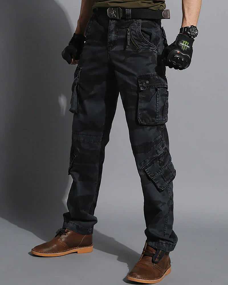 Stealthy Black Camo Cargo Trousers -  cargo trousers - Black Camo Cargo Trousers for Everyday Adventure