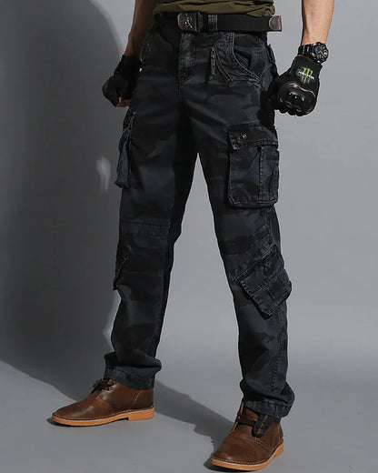 Stealthy Black Camo Cargo Trousers -  cargo trousers - Black Camo Cargo Trousers for Everyday Adventure