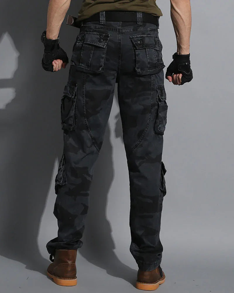 Stealthy Black Camo Cargo Trousers -  durable cargo trousers - Black Camo Cargo Trousers for Everyday Adventure