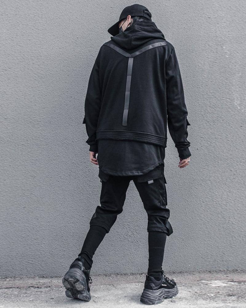 Stealthy Black Ninja Hoodie -  stylish techwear apparel - Stealthy Black Ninja Hoodie for Daily Urban Wear