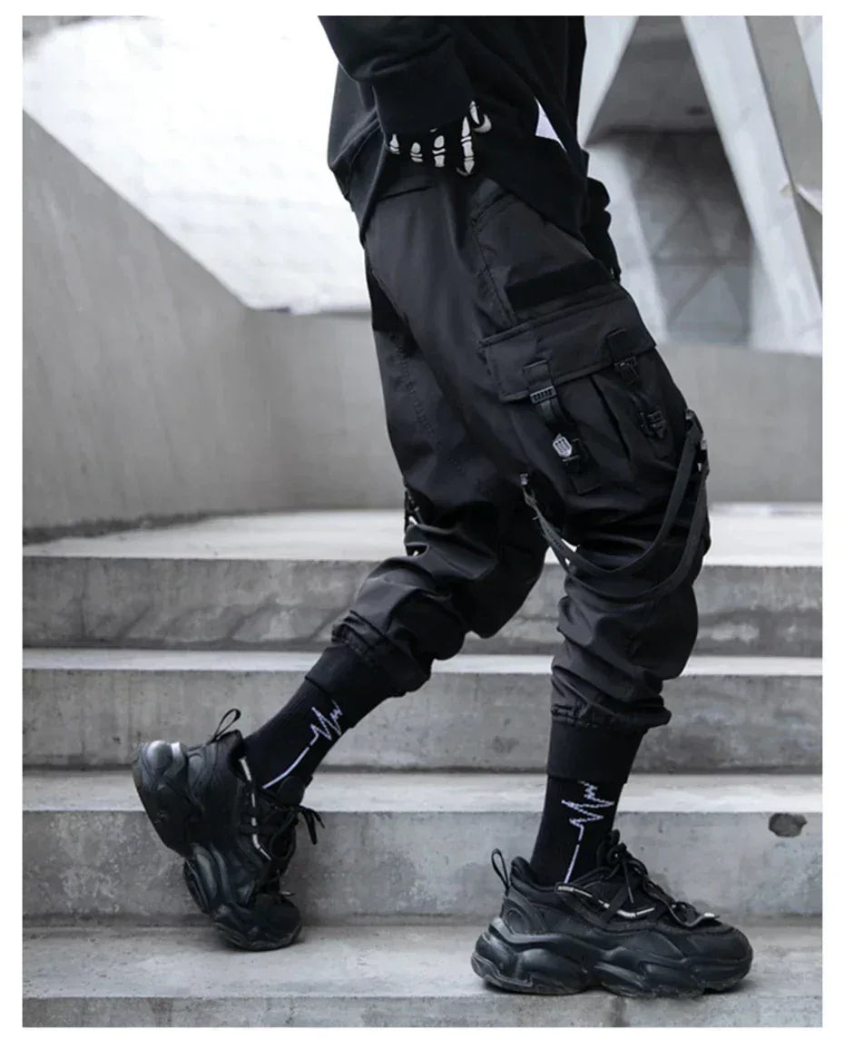 Strappy Black Pants for Style -  techwear - Stylish Strappy Black Pants for Every Occasion