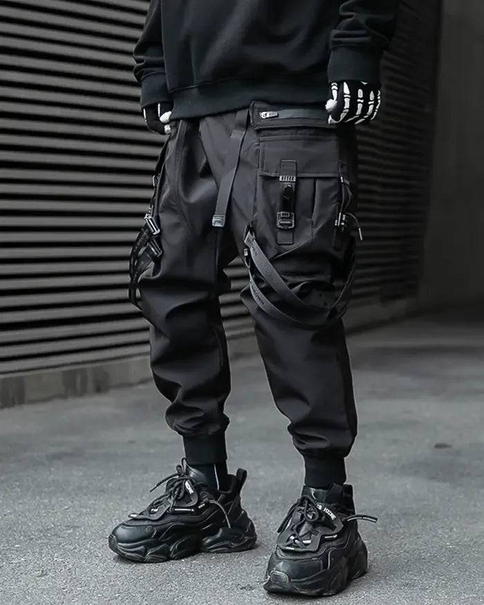 Strappy Black Pants for Style - techwear cargo pants - Stylish Strappy Black Pants for Every Occasion