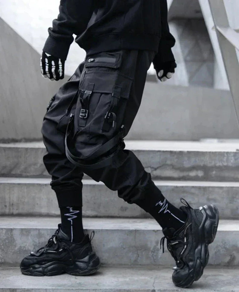 Strappy Black Pants for Style -  unisex pants - Stylish Strappy Black Pants for Every Occasion