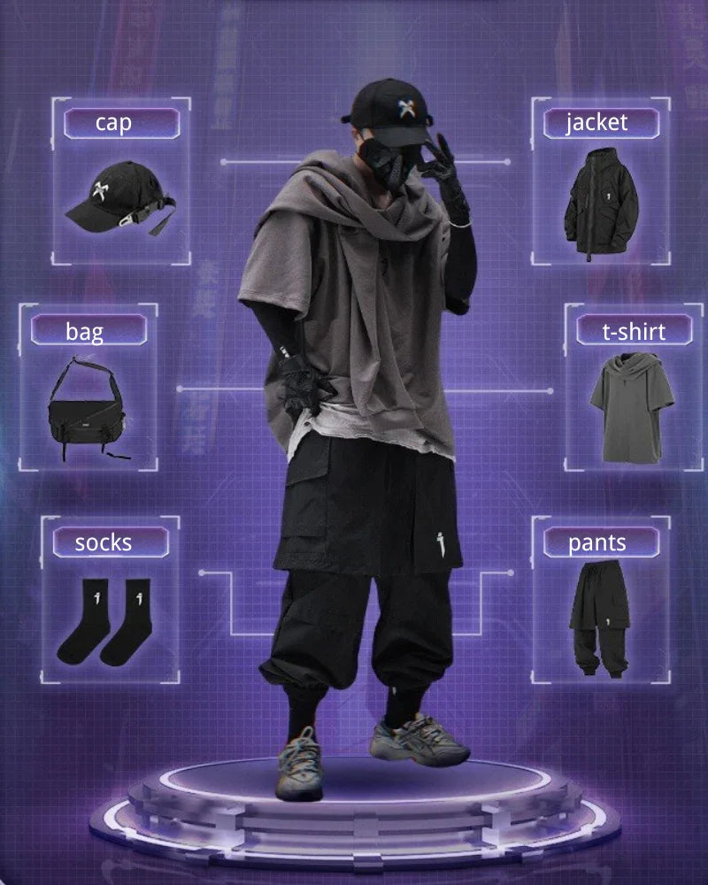 Stylish Cargo Pants with Skirt Hem -  techwear - Stylish Cargo Pants with Skirt Hem Design