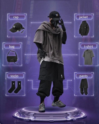 Stylish Cargo Pants with Skirt Hem -  techwear - Stylish Cargo Pants with Skirt Hem Design