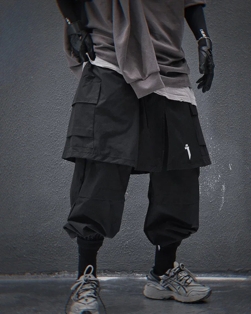 Stylish Cargo Pants with Skirt Hem - unique cargo pants - Stylish Cargo Pants with Skirt Hem Design
