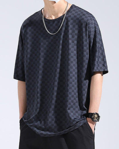 Stylish Checkerboard Summer Top -  ice silk shirt - Lightweight Checkerboard Summer Top for Comfort