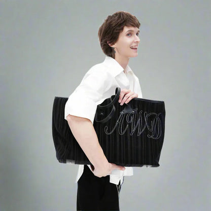 Stylish Corduroy & Leather Bag - corduroy bag - Chic Corduroy and Leather Tote Bag
