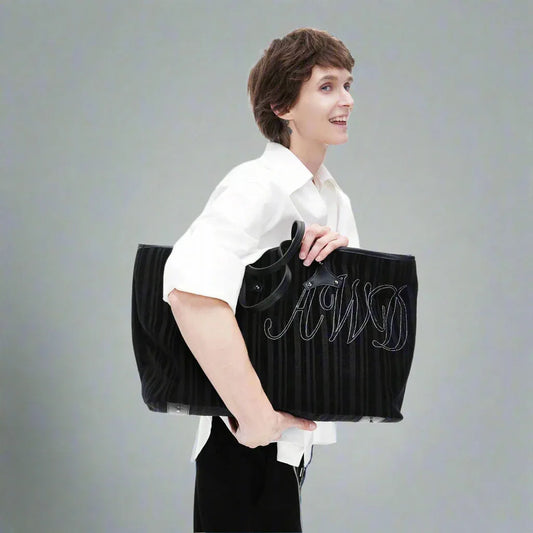 Stylish Corduroy & Leather Bag - corduroy bag - Chic Corduroy and Leather Tote Bag