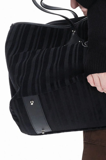 Stylish Corduroy & Leather Bag - corduroy bag - Chic Corduroy and Leather Tote Bag