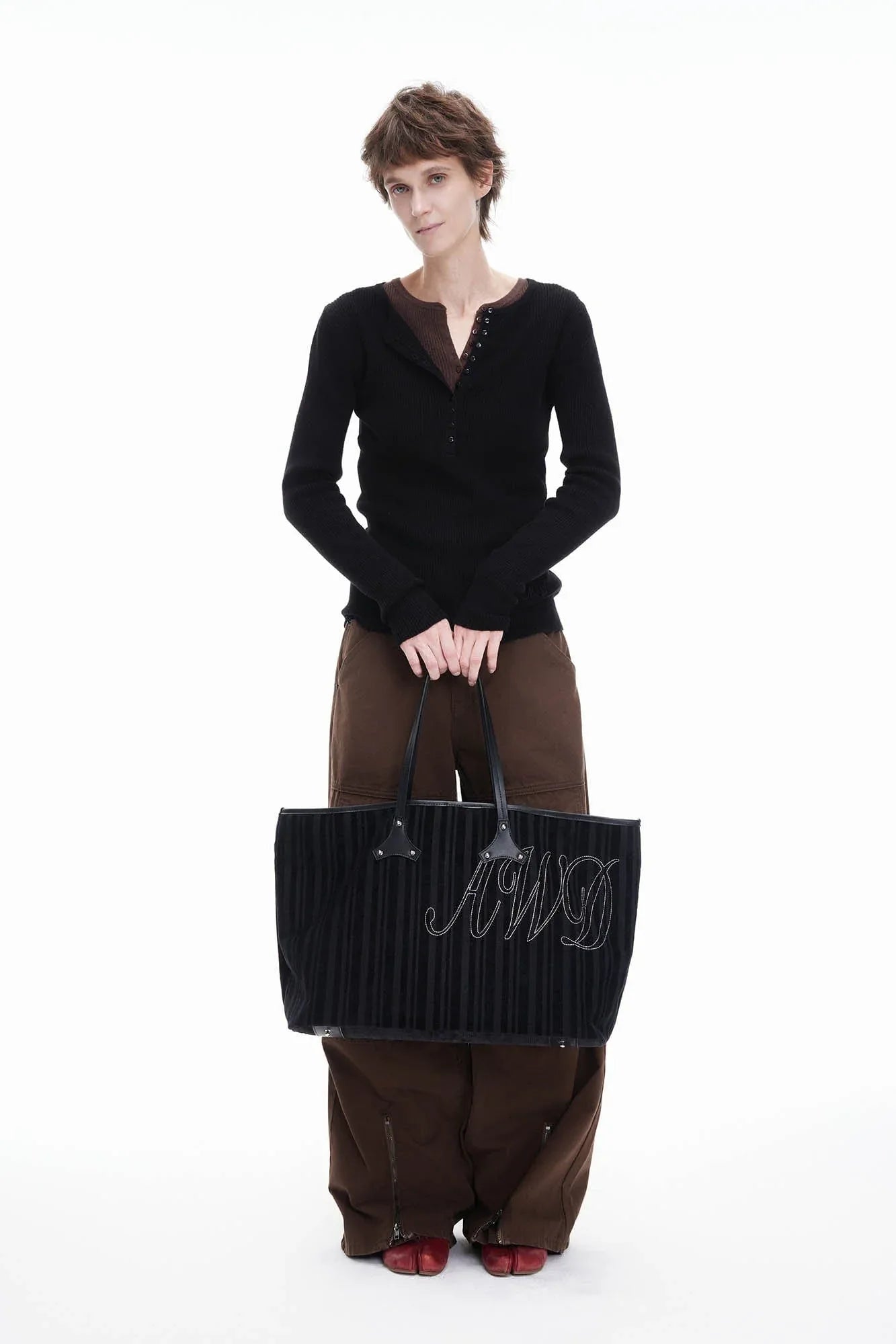 Stylish Corduroy & Leather Bag -  fashion accessory - Chic Corduroy and Leather Tote Bag