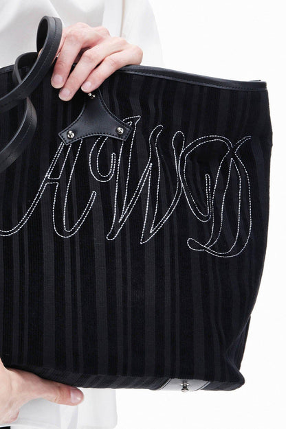 Stylish Corduroy & Leather Bag - patchwork design bag - Chic Corduroy and Leather Tote Bag