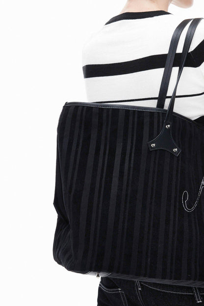 Stylish Corduroy & Leather Bag -  stylish bag - Chic Corduroy and Leather Tote Bag