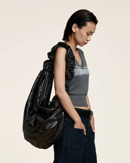 Stylish Crescent Wrinkle Tote - crescent-shaped bag - Stylish Crescent Wrinkle Tote for Modern Use