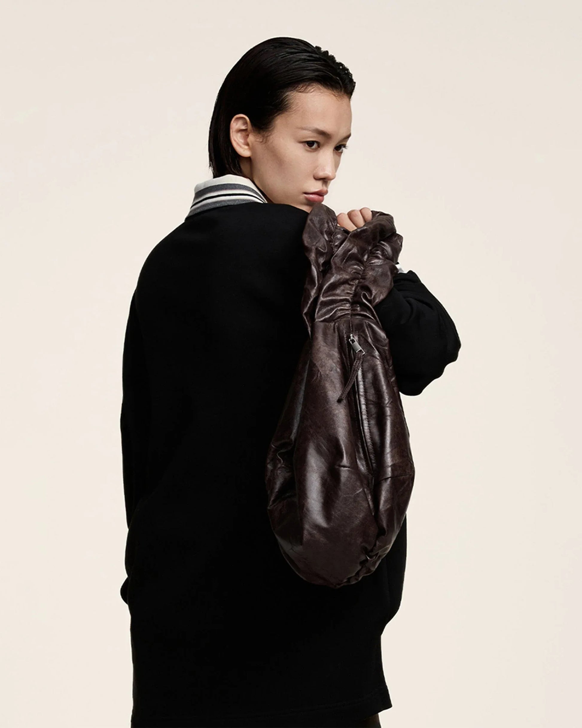 Stylish Crescent Wrinkle Tote -  functional purse - Stylish Crescent Wrinkle Tote for Modern Use
