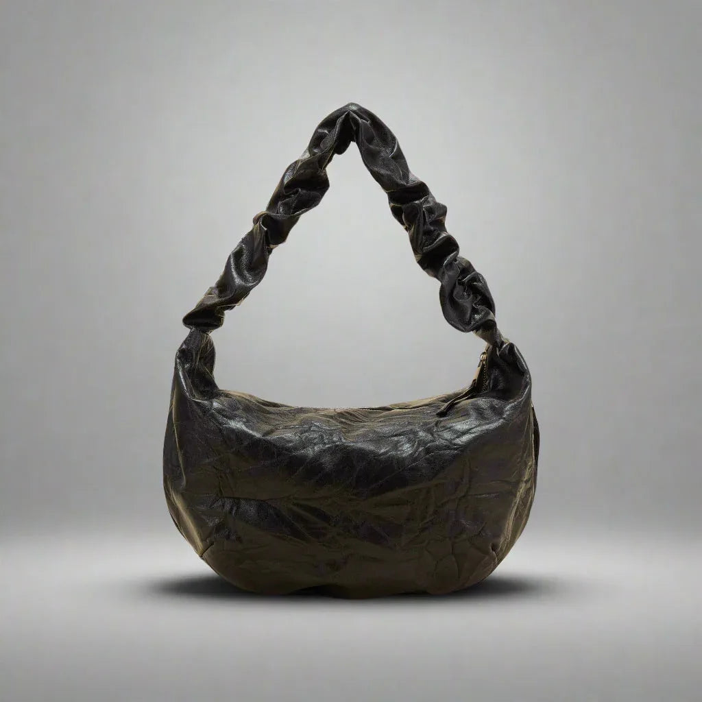 Stylish Crescent Wrinkle Tote -  functional purse - Stylish Crescent Wrinkle Tote for Modern Use