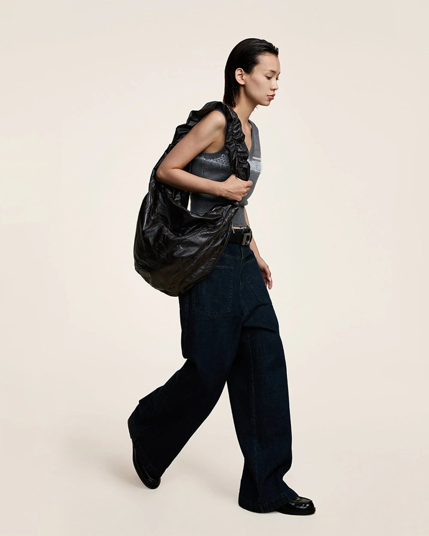 Stylish Crescent Wrinkle Tote -  wrinkle bag - Stylish Crescent Wrinkle Tote for Modern Use