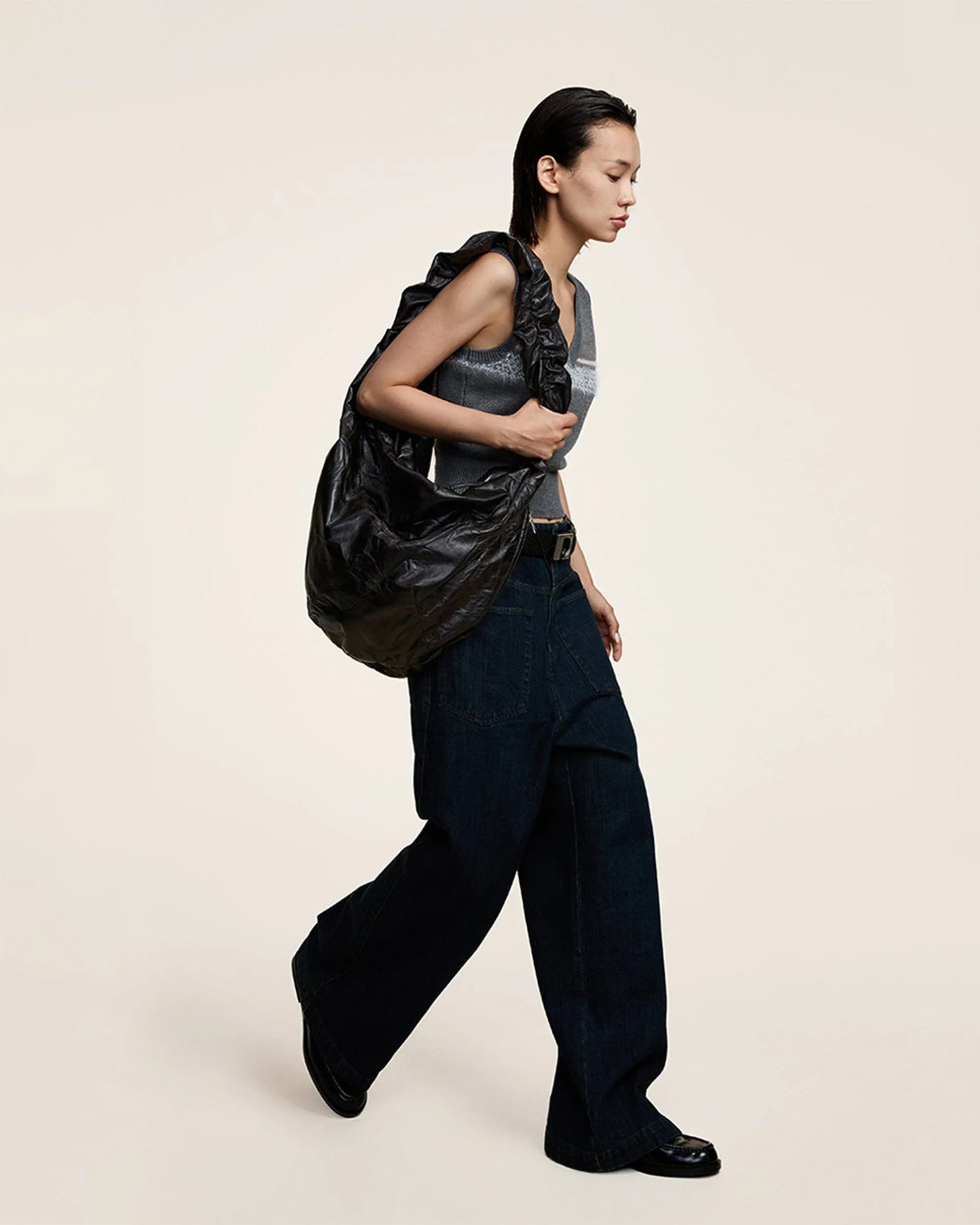 Stylish Crescent Wrinkle Tote -  wrinkle bag - Stylish Crescent Wrinkle Tote for Modern Use
