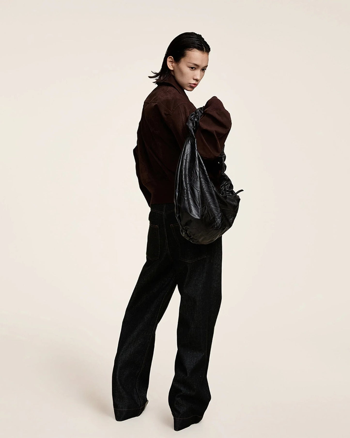Stylish Crescent Wrinkle Tote -  zipper bag - Stylish Crescent Wrinkle Tote for Modern Use