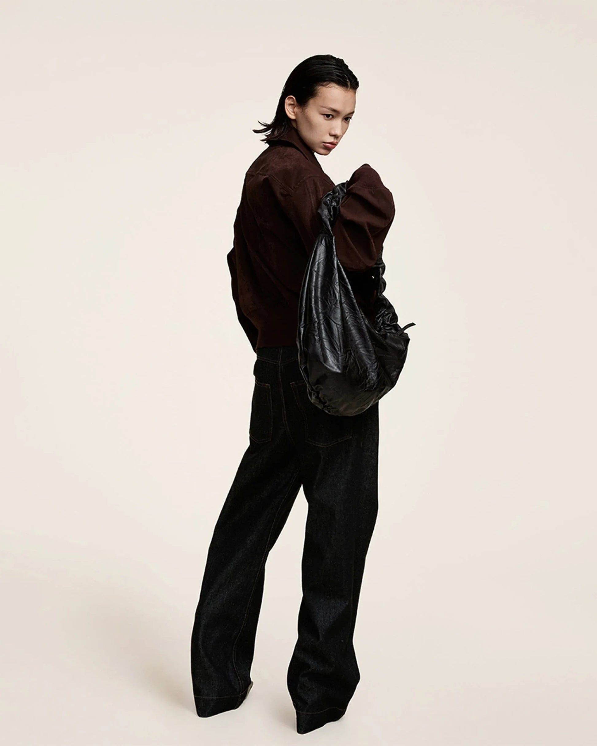 Stylish Crescent Wrinkle Tote -  zipper bag - Stylish Crescent Wrinkle Tote for Modern Use