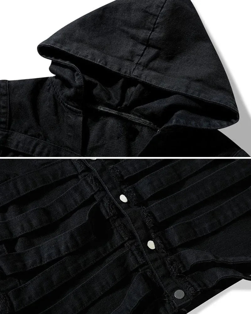 Stylish Cutout Denim Jacket -  cutout jacket - Trendy Cutout Denim Jacket for Urban Style