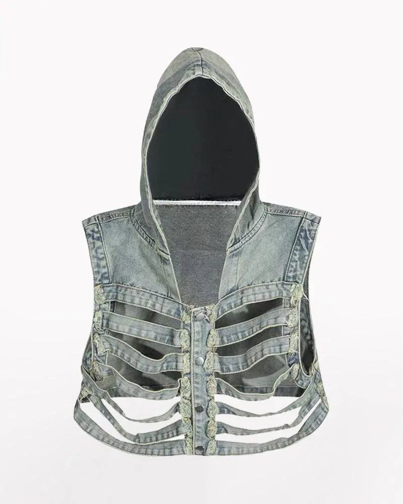 Stylish Cutout Denim Jacket - denim jacket - Trendy Cutout Denim Jacket for Urban Style