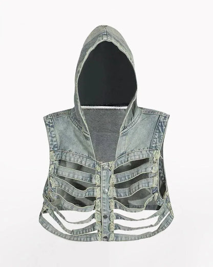 Stylish Cutout Denim Jacket - denim jacket - Trendy Cutout Denim Jacket for Urban Style