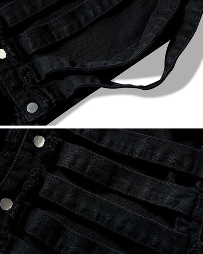 Stylish Cutout Denim Jacket -  layering denim jacket - Trendy Cutout Denim Jacket for Urban Style