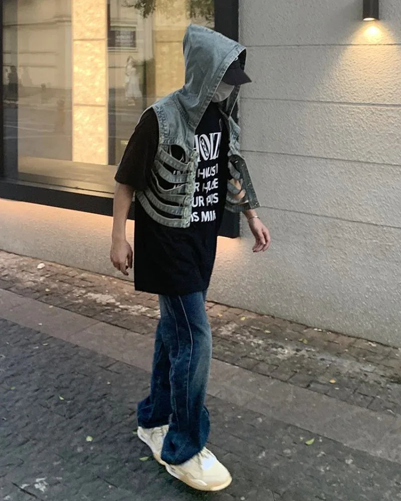 Stylish Cutout Denim Jacket -  streetwear - Trendy Cutout Denim Jacket for Urban Style