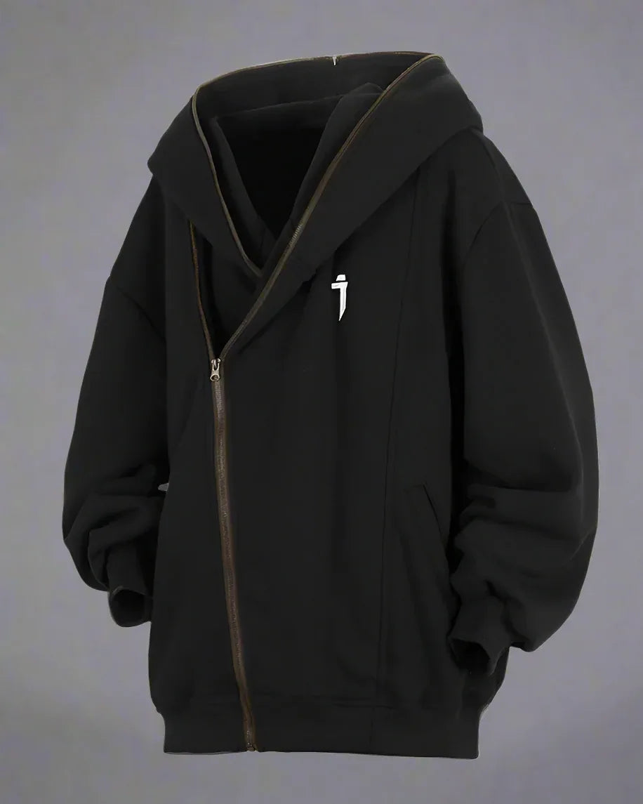 Stylish Diagonal Zip Hoodie -  diagonal zip design - Unique Diagonal Zip Hoodie for Urban Style
