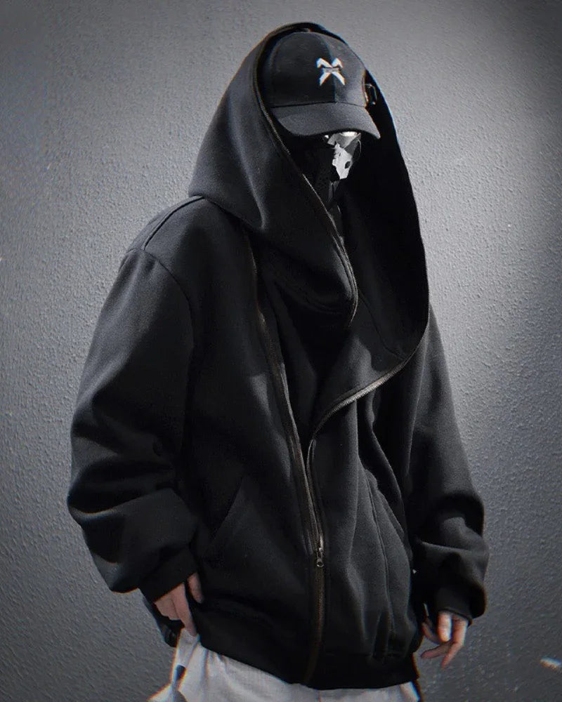 Stylish Diagonal Zip Hoodie - futuristic hoodie - Unique Diagonal Zip Hoodie for Urban Style