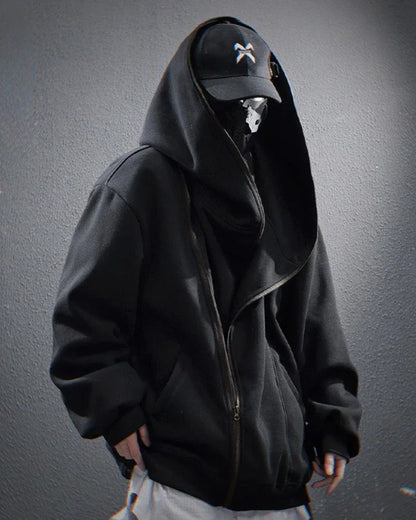 Stylish Diagonal Zip Hoodie - futuristic hoodie - Unique Diagonal Zip Hoodie for Urban Style