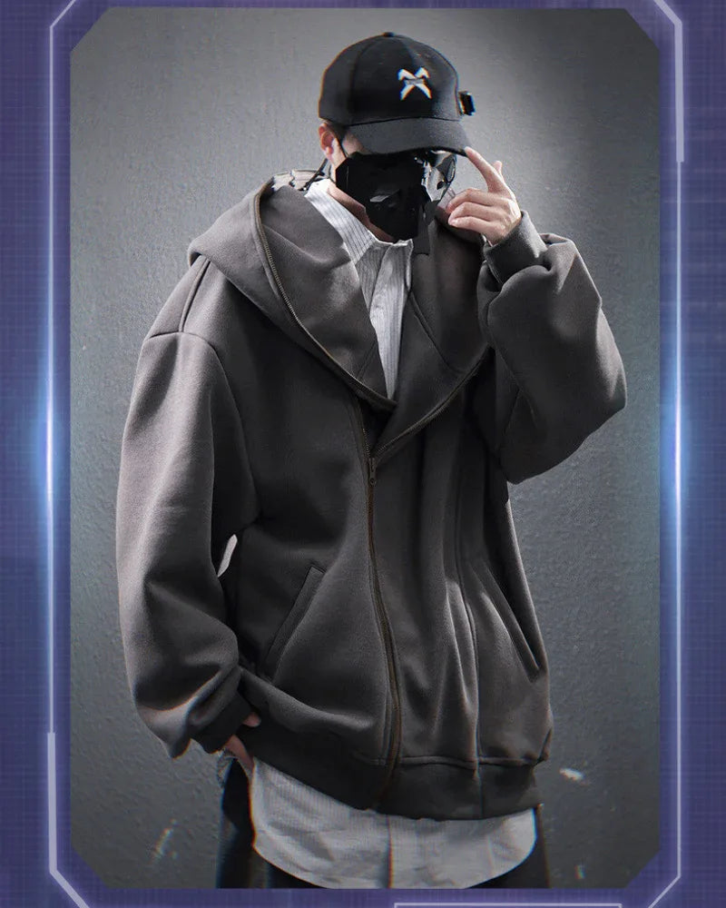 Stylish Diagonal Zip Hoodie - futuristic hoodie - Unique Diagonal Zip Hoodie for Urban Style