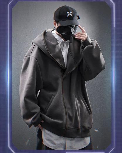 Stylish Diagonal Zip Hoodie - futuristic hoodie - Unique Diagonal Zip Hoodie for Urban Style