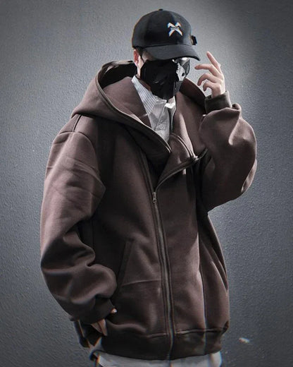 Stylish Diagonal Zip Hoodie - hoodie - Unique Diagonal Zip Hoodie for Urban Style
