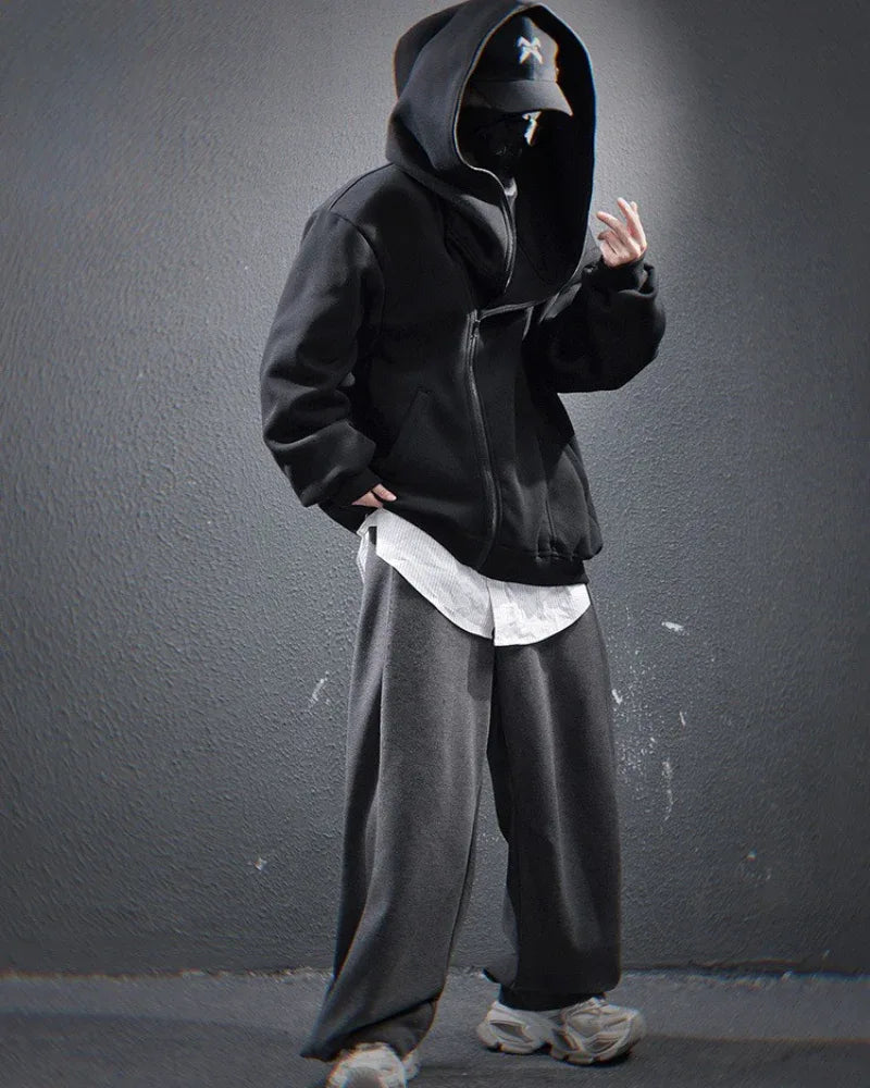 Stylish Diagonal Zip Hoodie - hoodie - Unique Diagonal Zip Hoodie for Urban Style