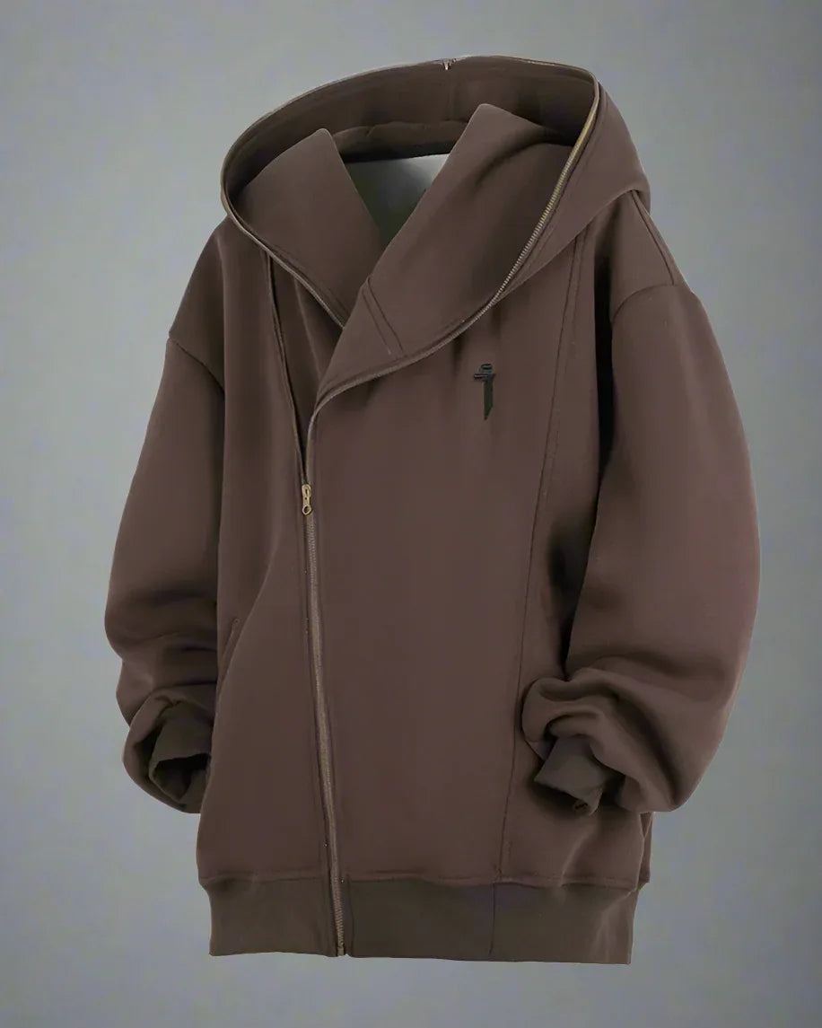 Stylish Diagonal Zip Hoodie -  men's fashion hoodie - Unique Diagonal Zip Hoodie for Urban Style
