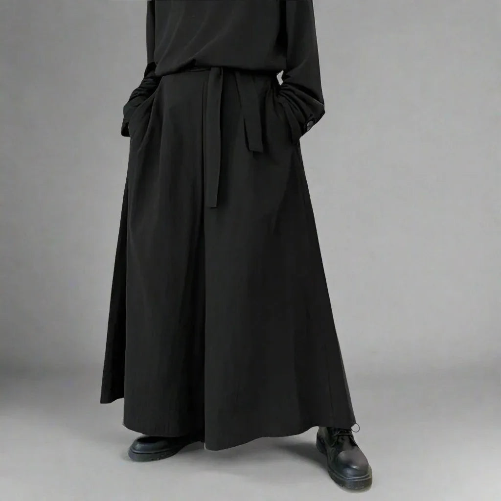 Stylish Flowing Wide Leg Pants - comfortable wide leg pants - Chic Wide Leg Pants with Adjustable High Waist