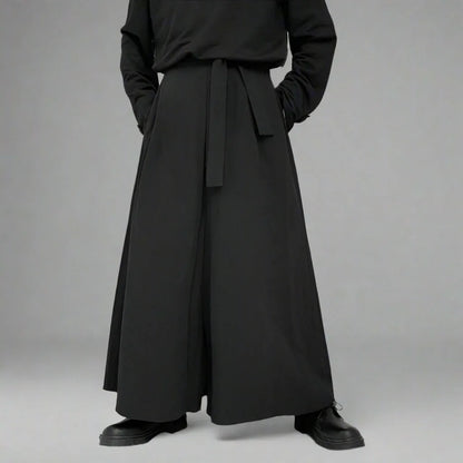 Stylish Flowing Wide Leg Pants -  cotton trousers - Chic Wide Leg Pants with Adjustable High Waist