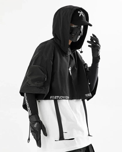 Stylish Hooded Short Cape -  techwear cape - Hooded Short Cape for Urban Adventures